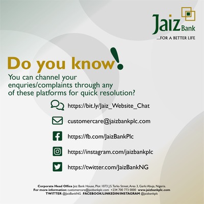 jaiz bank customer care number